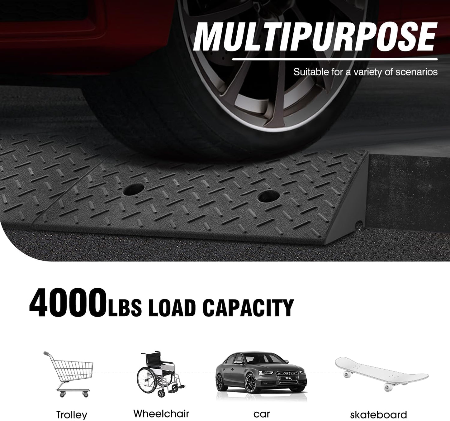 DNA MOTORING 6.3" Rise Rubber Curb Ramp Heavy Duty Loading Driveway Ramp Threshold Ramp 39 in L x 19.5 in W x 6.3 in H for Loading Dock, Warehouse, Wheelchair, Motorcycles, Cars, TOOLS-00652