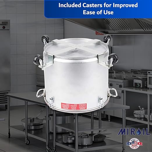 MirOil 7 Gallon Oil Disposal Caddy with Caster Wheels, USA Made Deep Fryer Grease Bucket Pot with Lid Lock & Lock Clip, 55Lb. Frying Oil Disposal Storage Container, Filtering Hot Cooking Grease - 60LC