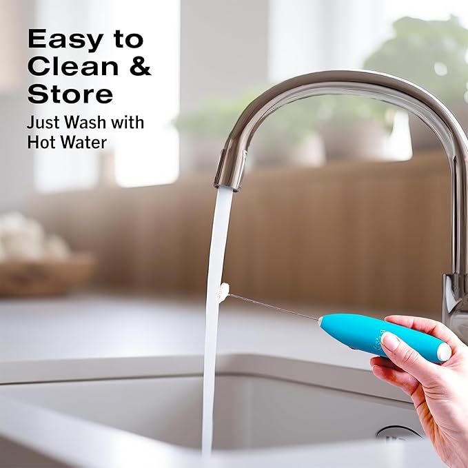 Bean Envy Milk Frother Handheld for Coffee - Electric Hand Blender, Mini Drink Mixer Whisk & Coffee Foamer Wand with Stand for Lattes, Cappuccino, Matcha and Hot Chocolate - Kitchen Gifts - Light Blue