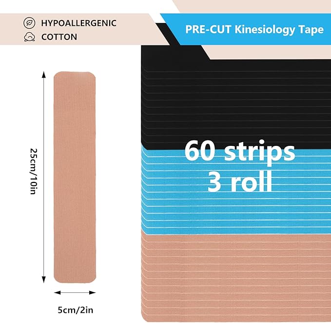 Kinesiology Tape, 3 Rolls Elastic Sports Athletic Tape, Sports Waterproof Tape for Support Muscle Joint Knee, Kinesiology Tape for Knees, 2 Inch×16.4 FT, 3 Colors