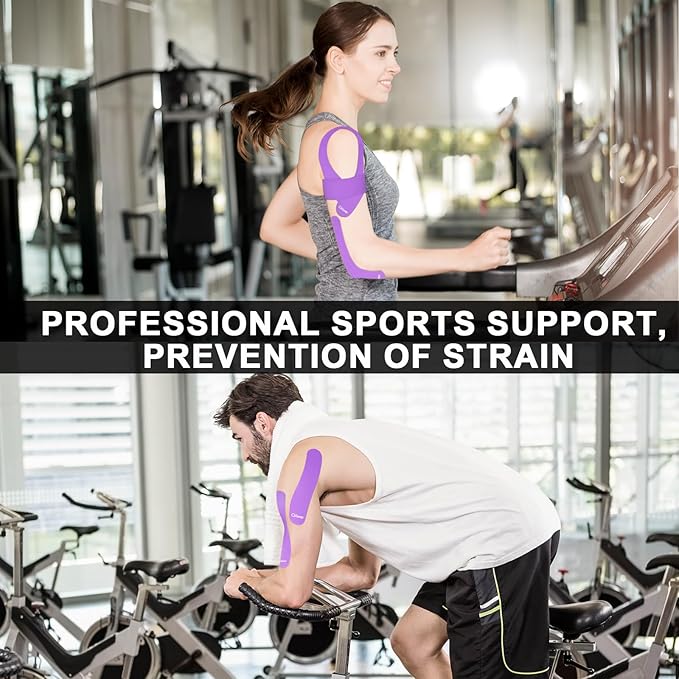 CKeep Kinesiology Tape, 2 Rolls Cotton Latex Free Hypoallergenic Elastic Precut Strips, 2 Inch Wide Waterproof Athletic Tape for Knees Pain Injuries Sprains, Purple