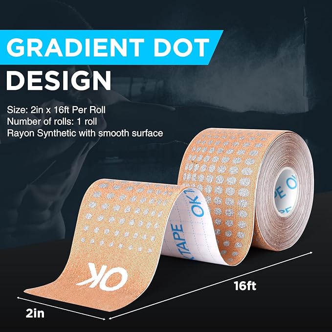 OK TAPE Synthetic Kinesiology Tape Prime, Breathable Sports Athletic Tape for Joint & Muscle Discomfort, Latex Free and Water Resistance, 1 Roll, 2in×16.4ft-Beige