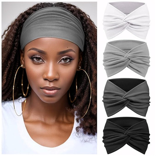 Wide Headbands for Women Yoga Running Sports Headhand Bandana Boho Non Slip Sweat Head Bands Accessories 4 Pack