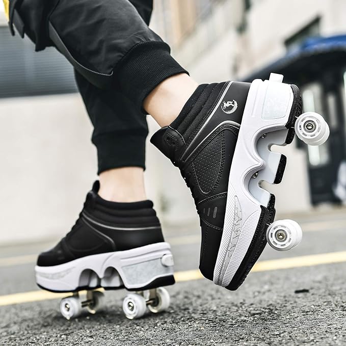 Double-Row Deform Wheel Automatic Walking Shoes Invisible Deformation Roller Skate 2 in 1 Removable Pulley Skates Skating Parkour