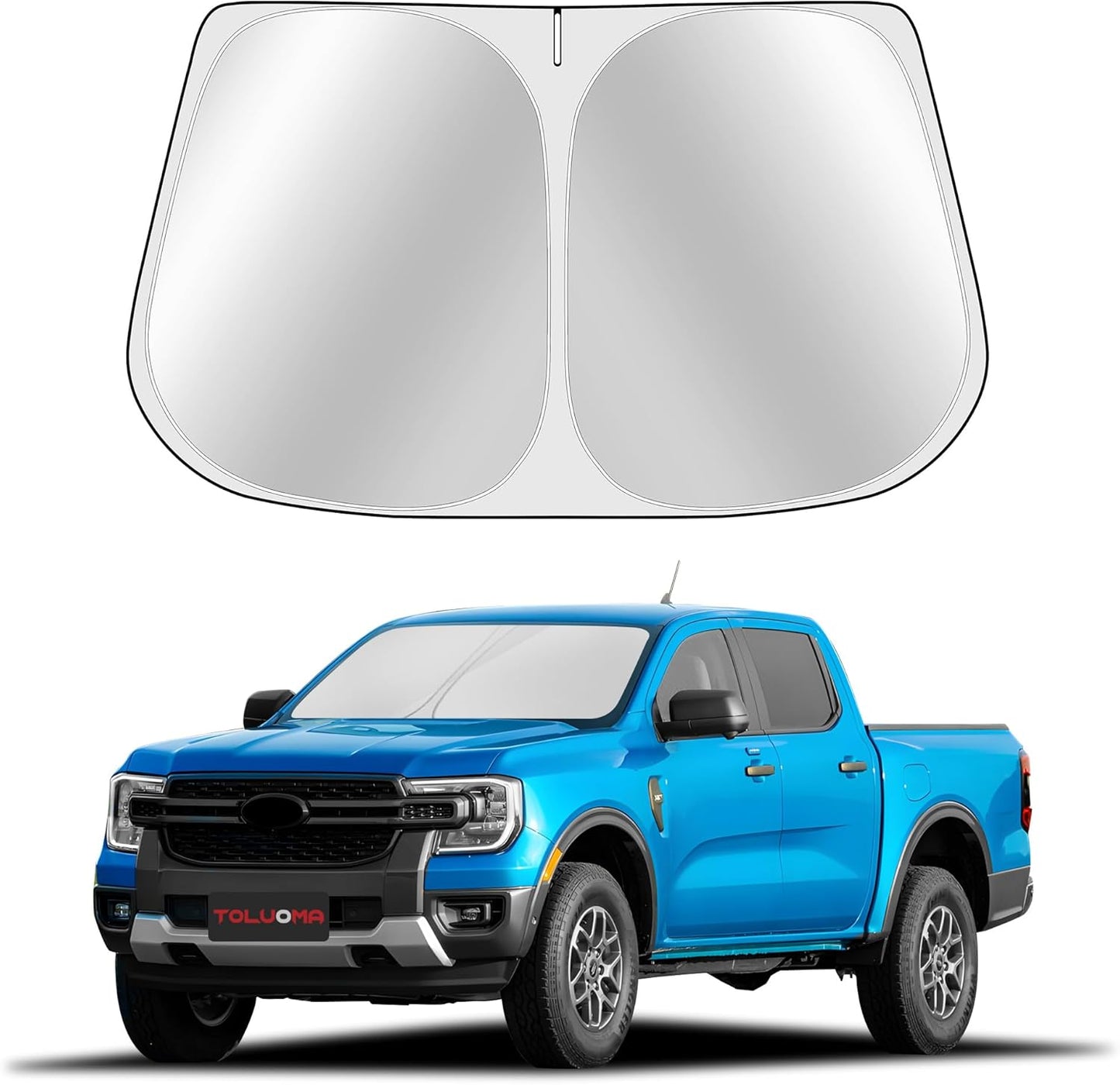 Custom Fit Windshield Sun Shade for Ford Ranger 2019-2025 - Full Coverage, 210T Reflective Fabric, Double-Layer Design - Blocks 99% UV Rays, Keeps Car Cool, Easy to Install and Store