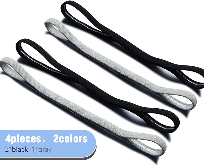 Sumind 4 Pieces Thick Non-Slip Elastic Sport Headbands Football Hair Headbands for Women and Men (Black, Gray