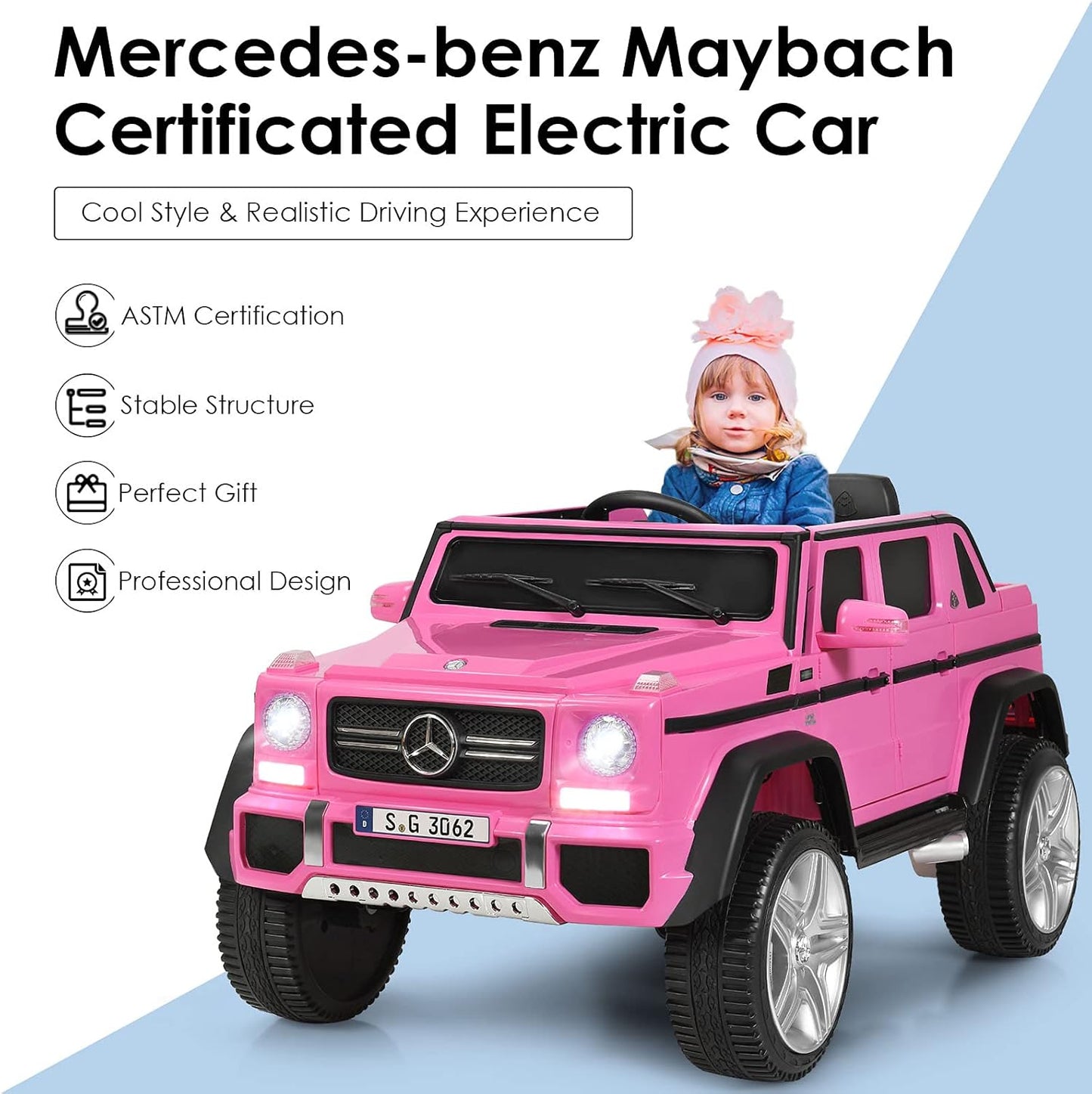 HONEY JOY Ride On Truck, Licensed Mercedes-Benz Maybach G650 Battery Powered Ride On Toys Car, LED Lights, Music, Slow Start, 12V Electric Cars for Kids, Gift for Boys Girls (Blue)