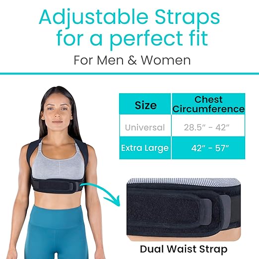 Vive Posture Corrector for Women & Men - Upper Back Brace for Kyphosis - Pain Relief for Neck & Shoulder - Adjustable Clavicle Support with Strap - Straightener for Rounded & Hunchback (Large)