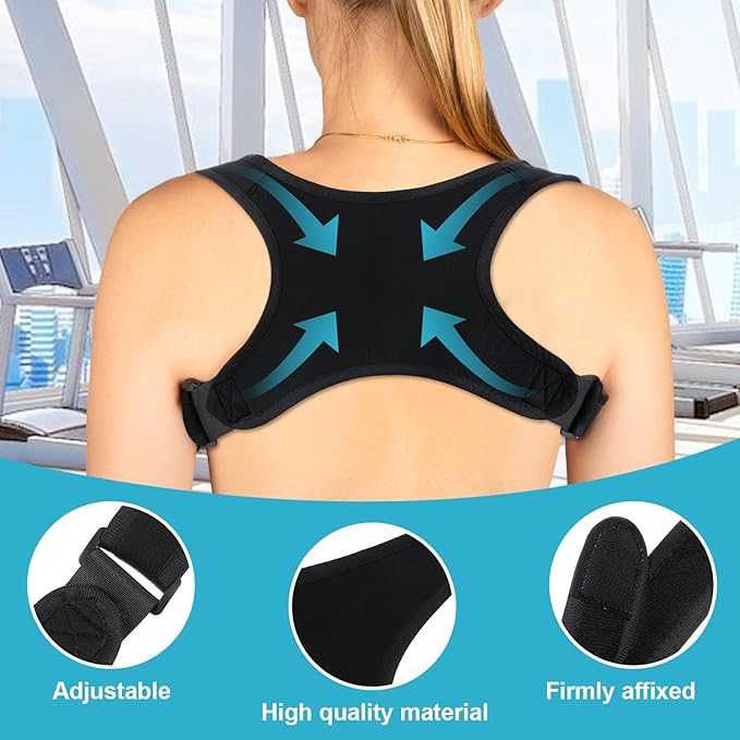 Geyoga 2 Pieces Posture Corrector for Women and Men, Adjustable Back Straightener, Neck Pain Relief, Breathable Shoulder Support, Posture Back Brace