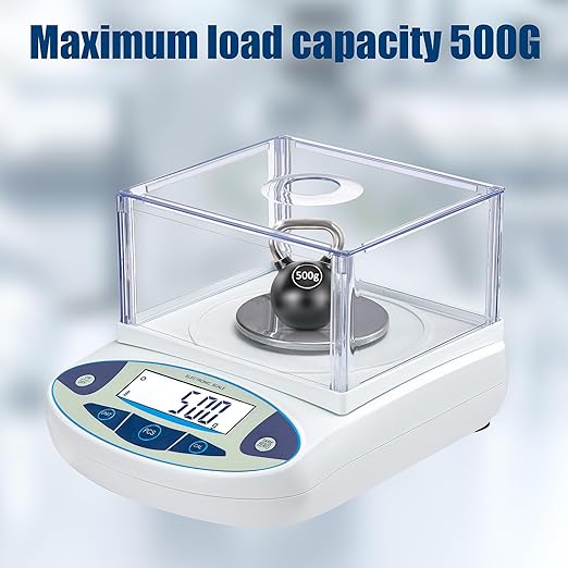 Lab Analytical Balance 500g x 0.001g Precision Digital Scale 0.001 Gram Accuracy Laboratory Scientific Milligram Scale Jewelry Scales with Windshield