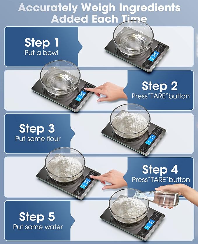 Nicewell Food Scale, 22lbs Digital Kitchen Grey Stainless Steel Scale Weight Grams and oz for Cooking Baking, 1g/0.1oz Precise Graduation,Tempered Glass (Dark Gray)