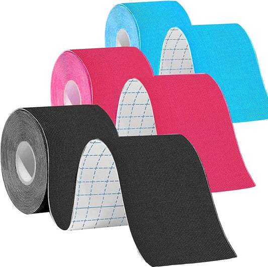 Pro Synthetic Kinesiology Tape Waterproof Athletic Tape [3 Rolls] 2inch x Long Roll 16ft Free Cut Tape for Ankle Wrists Knees Elastic Swimming Sports Activities Tapes（Mix)