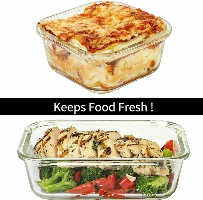 Razab 24 Pc Airtight Glass Food Storage Containers - Glass Meal Prep Containers - Freezer to Oven Safe - Steam Release Valve BPA Free - Airtight Bento Boxes - Leak Proof (12 lids & 12 Containers)