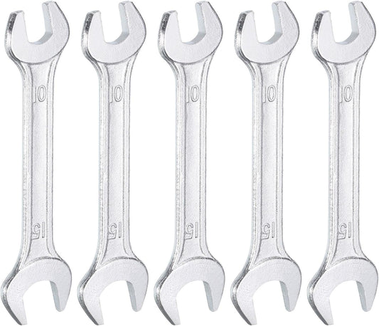 HARFINGTON 5pcs Double Open End Wrench 10mm x 15mm Metric 15 Degree Offset Angle Small Flat Head Wrench Galvanizing Open Ended Spanner for Automotive Repair Furniture Assembly