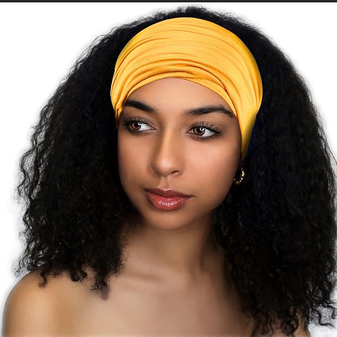 GILI 2 Pack Wide Headbands for Women Boho African Knotted Non Slip Fashion Hair Bands Yoga Running Sports Workout Gym Head Wraps Elastic Soft Cotton Cloth Turbans Bandana for Girls(Yellow,Navy)
