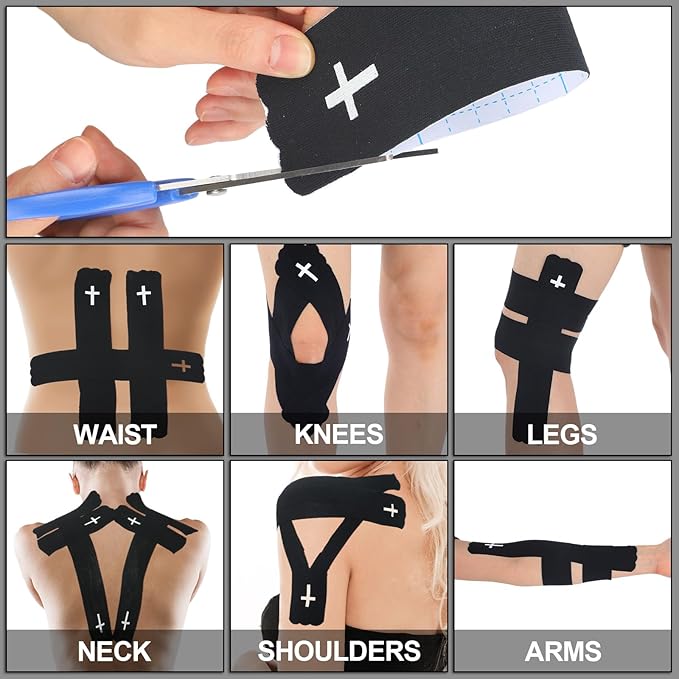 Geiserailie 2 Roll Christian Cross Kinesiology Tape, Each 20 Precut Strips 10" Per Strip Waterproof Religious Athletic Sports Tape Cotton Elastic Wraps for Fitness Running Tennis Swimming Football