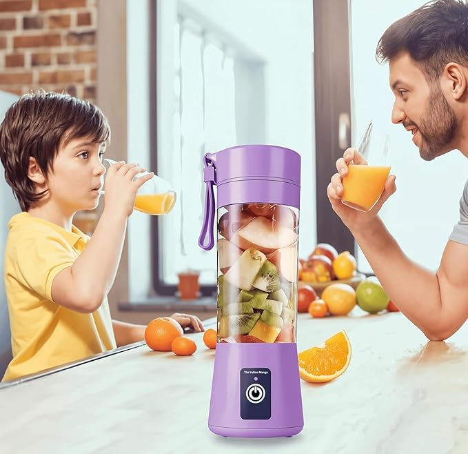 Portable USB Blender for Shakes and Smoothies – 380ml Personal Size, Rechargeable Juicer Cup, 6 Blades, 2000mAh Battery, Mini Travel Blender for Protein, Baby Food, Juice (Purple)