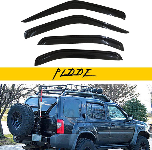 4 pcs Compatible with 2000-2004 Nissan Xterra Front+Rear Sun/Rain Guard Outside Mount Window Visors