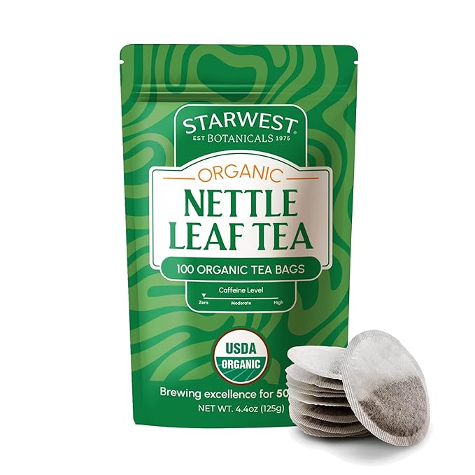Starwest Botanicals Organic Nettle Leaf Tea - Caffeine Free Herbal Tea, Promotes Calm, USDA Organic Nettle Leaf, String Free Sachets, Non GMO - Bulk Pack, 100 Tea Bags