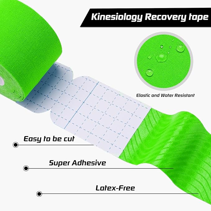 Kinesiology Tape Precut 2 Rolls Pack, Athletic Tape for Muscle Joints Support, 40 Strips for Knee Ankle Shoulder Back, Latex Free and Water Resistant, Green