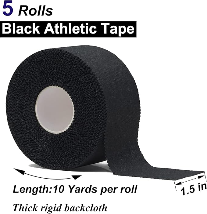 (5 Pack) Black Athletic Tape,Sports Tape Strong Stick No Sticky Residue for Hockey Climbing Sports Medical Splints (Black,1.5 Inches)