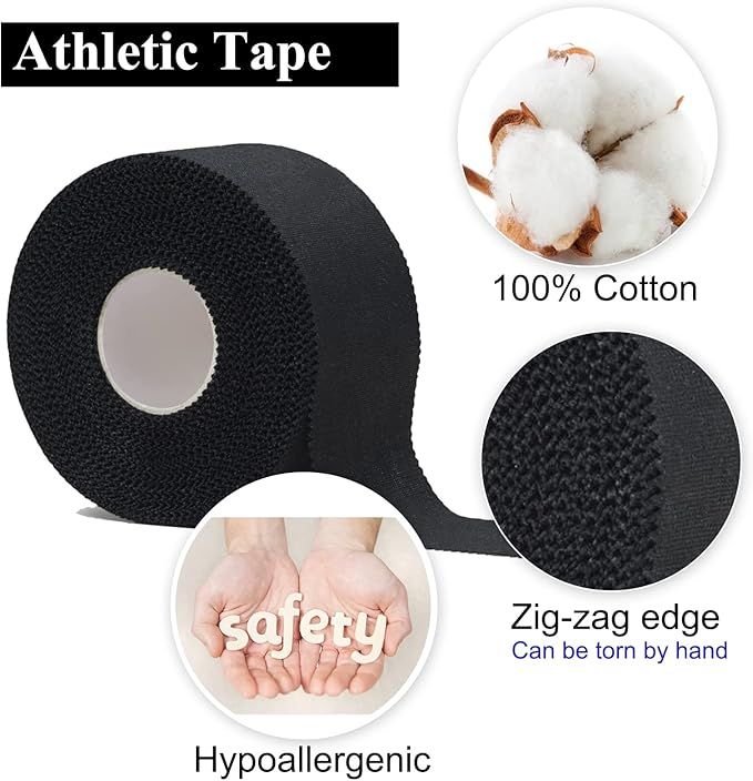 (5 Pack) Black Athletic Tape,Sports Tape Strong Stick No Sticky Residue for Hockey Climbing Sports Medical Splints (Black,1.5 Inches)