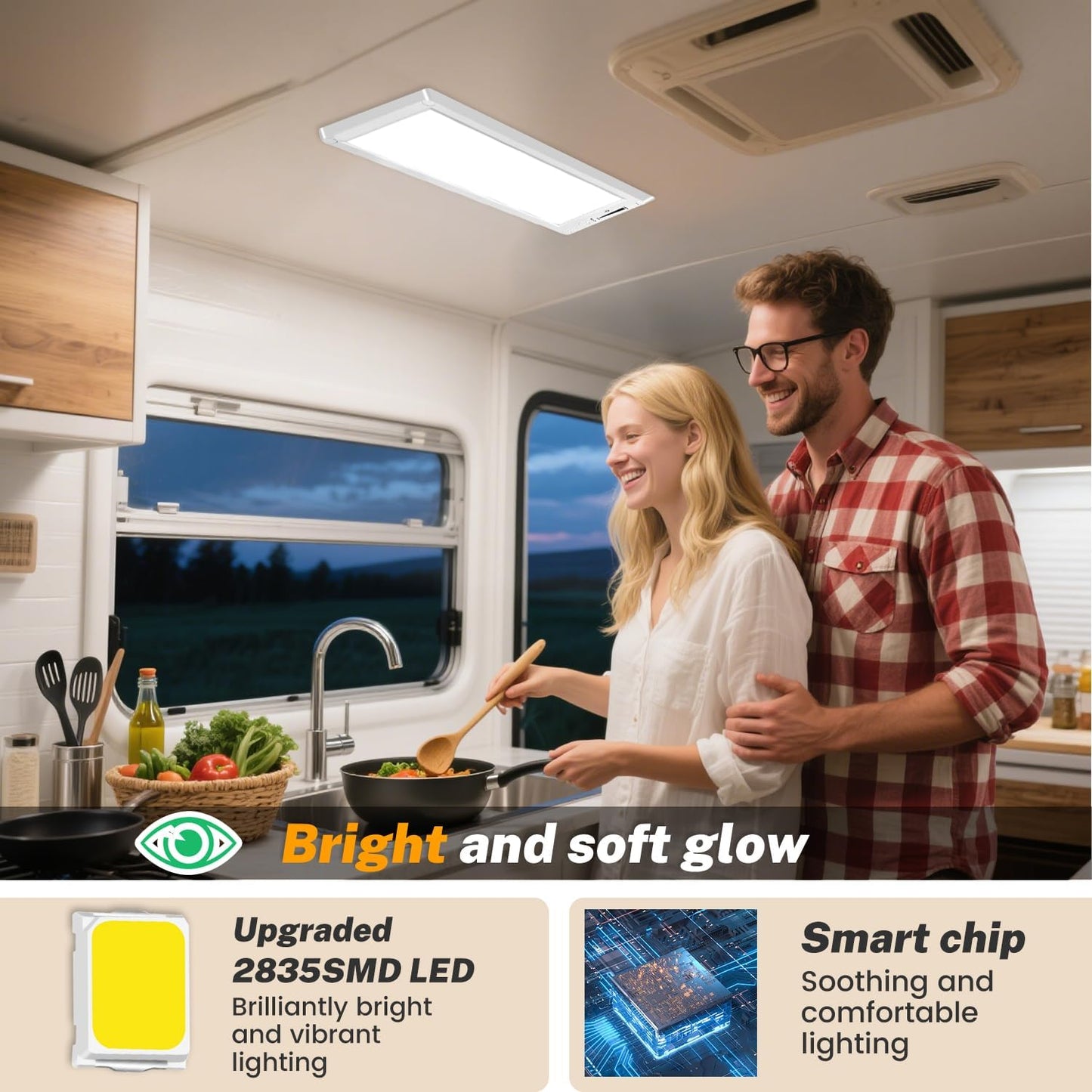 2 Pack RV Lights Interior,3 Color RV LED Super Bright Fixture,12V RV Ceiling Dome Light with ON/Off Dimmable Switch Energy Saving for RV/Camper/Car/Trailer/Boat