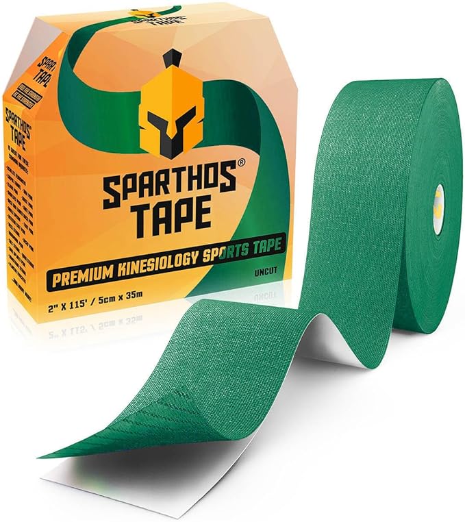 Sparthos Kinesiology Tape - Bulk Large Jumbo - Free Taping Guide! - Support for Pro Athletic Sports and Recovery - Kinetic Extreme Medical Med Strips - Uncut 115 ft Roll (Forest Green)