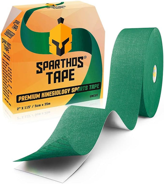 Sparthos Kinesiology Tape - Bulk Large Jumbo - Free Taping Guide! - Support for Pro Athletic Sports and Recovery - Kinetic Extreme Medical Med Strips - Uncut 115 ft Roll (Forest Green)