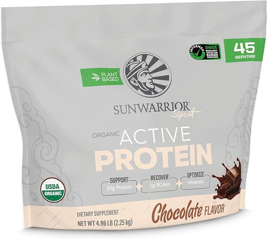 Sunwarrior Organic Plant Based Protein Powder | Vegan Organic Protein Powder with BCAA Amino Acids Plus Recovery Minerals & Botanicals | Non-GMO Soy Dairy & Gluten Free (Chocolate, 45 Servings)
