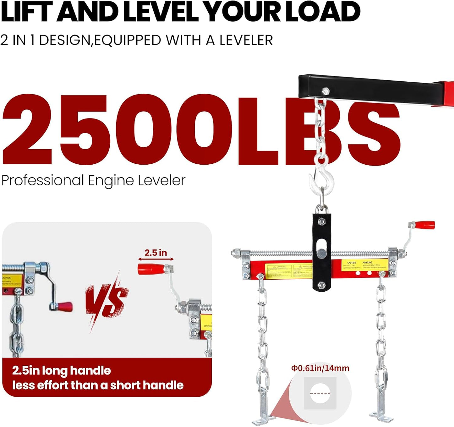 5500 Lbs Folding Cherry Picker Engine Hoist, 2.5 Ton Engine Crane with Lever, with 6 Casters, 8 Ton Hydraulic Pump 4 Adjustable Position, for Garage, Workshop, Repair (Red)