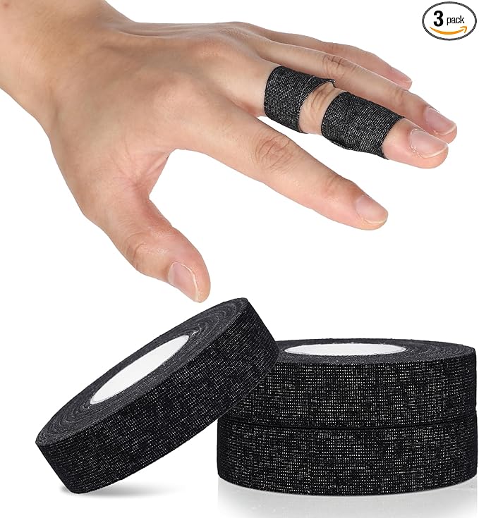 Finger Tape, 0.5 Inch x 10 Yard Black Athletic Tape Extra Strong Adhesive, 3 Rolls Sport Tape, Medical Tape, Foot Tape for Rock Climbing, Grappling, Basketball, Lifters and BJJ Finger Tape