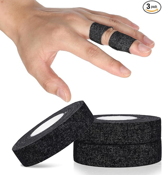 Finger Tape, 0.5 Inch x 10 Yard Black Athletic Tape Extra Strong Adhesive, 3 Rolls Sport Tape, Medical Tape, Foot Tape for Rock Climbing, Grappling, Basketball, Lifters and BJJ Finger Tape