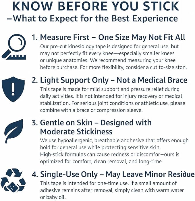 Kinesiology Tape for Knees, 10 Pcs Precut Kinesiology Tape for Knee Pain Relief & Support, Waterproof & Elastic Athletic Tape for Knee Stability, Breathable & Comfortable Knee Tape, Patent Pending