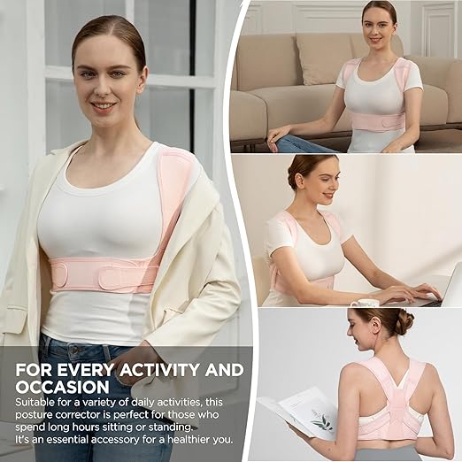 Posture Corrector for Women and Men, Adjustable Upper Back Brace for Clavicle Support and Providing Pain Relief from Neck, Shoulder, and Upper Back (Pink, Large/XLarge)