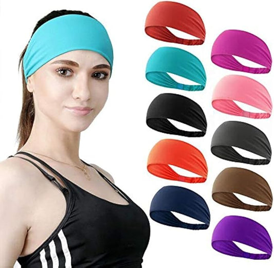 Workout Headbands for Women Sports Sweatbands Yoga Hairbands for Fitness Elastic Athletic Non Slip Wicking Headscarf for Men Womens and Girls 10 PCS (Style 4-10 Color)