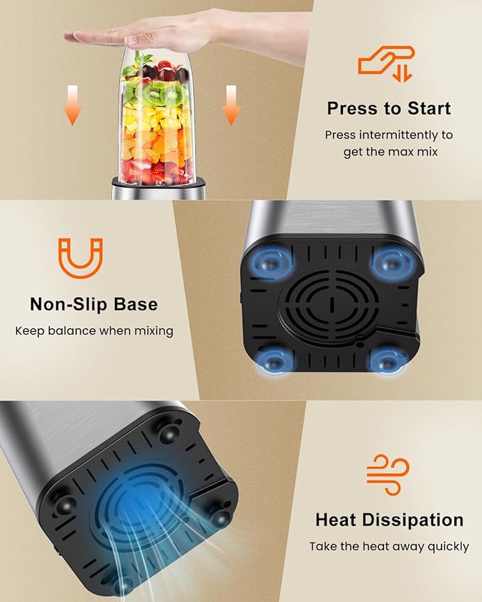 VEWIOR Smoothie Blender, 900W Personal Blender for Shakes and Smoothies, Blenders for Kitchen, Smoothie Juice Mixer with 2 * 22Oz BPA-Free To-Go Cups