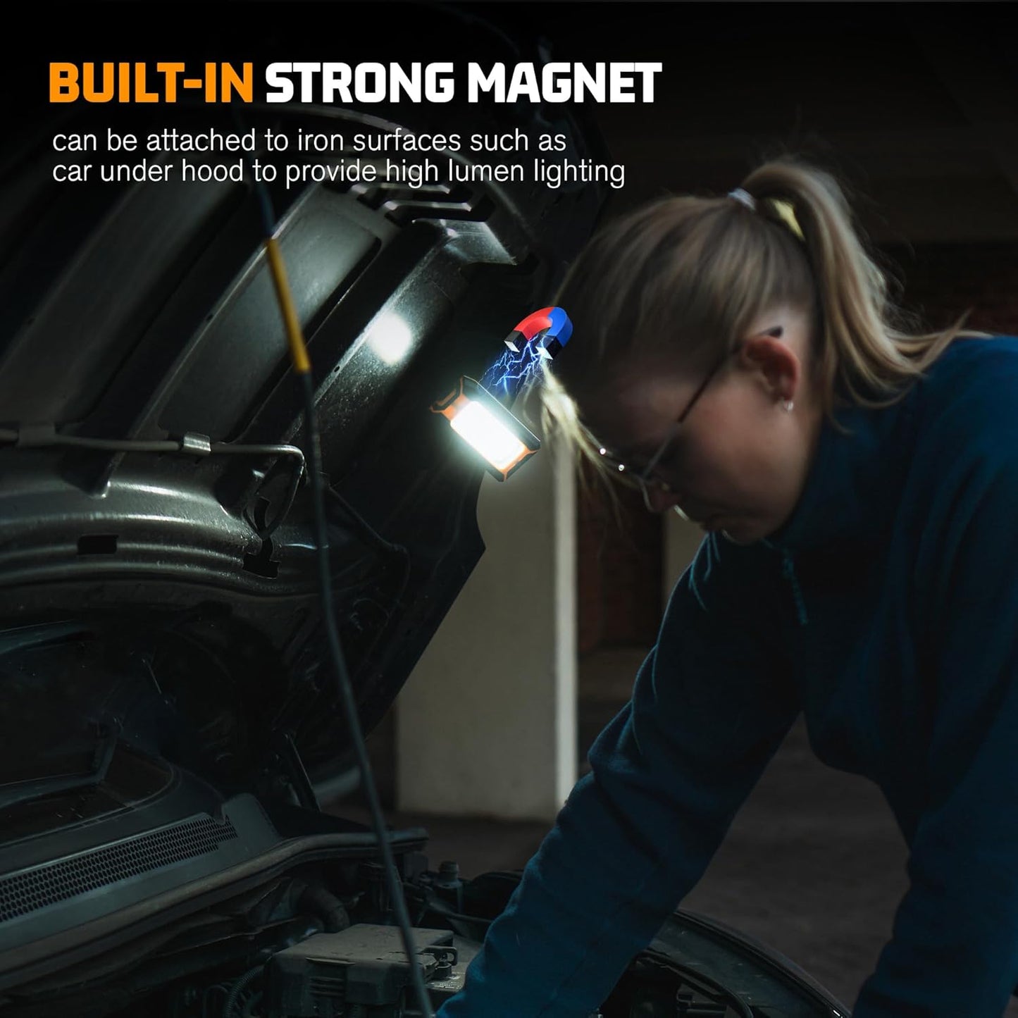 2 Pack 40W 1600LM LED Work Light, Rechargeable Portable Magnetic Flood Lights for Outdoor Camping Emergency Car Repairing and Waterproof Job Site Lighting