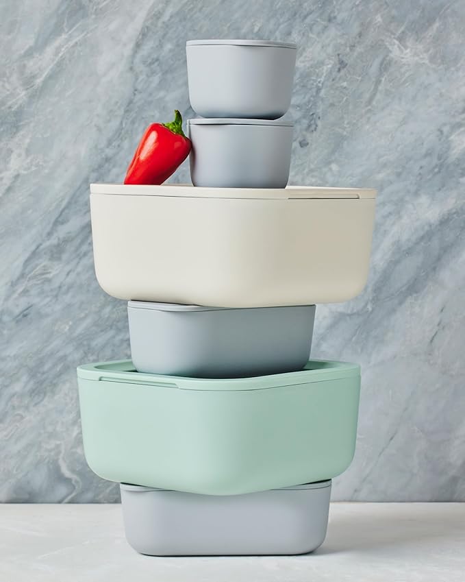 Caraway 6pc Glass Food Storage Set – 4.4 Cup Food Containers (6) - Ceramic Coated - Non Toxic, Non Stick with Lids - Microwave Safe - Perracotta