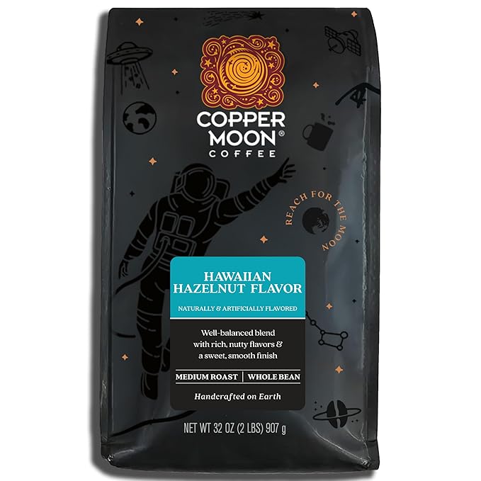 Copper Moon Medium Roast Whole Bean Coffee, Hawaiian Hazelnut Blend, 2 Lb