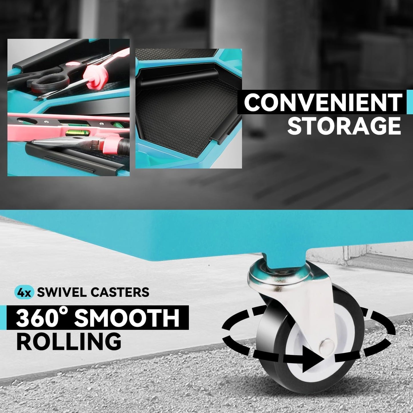 Auto Dynasty Mechanic Stool, Adjustable Rolling Pneumatic Creeper Garage Shop Seat with Tool Tray, 300 LBS Roller Seat for Workshop Auto Repair, Adjustable Height 15.7" to 21", Sky Blue