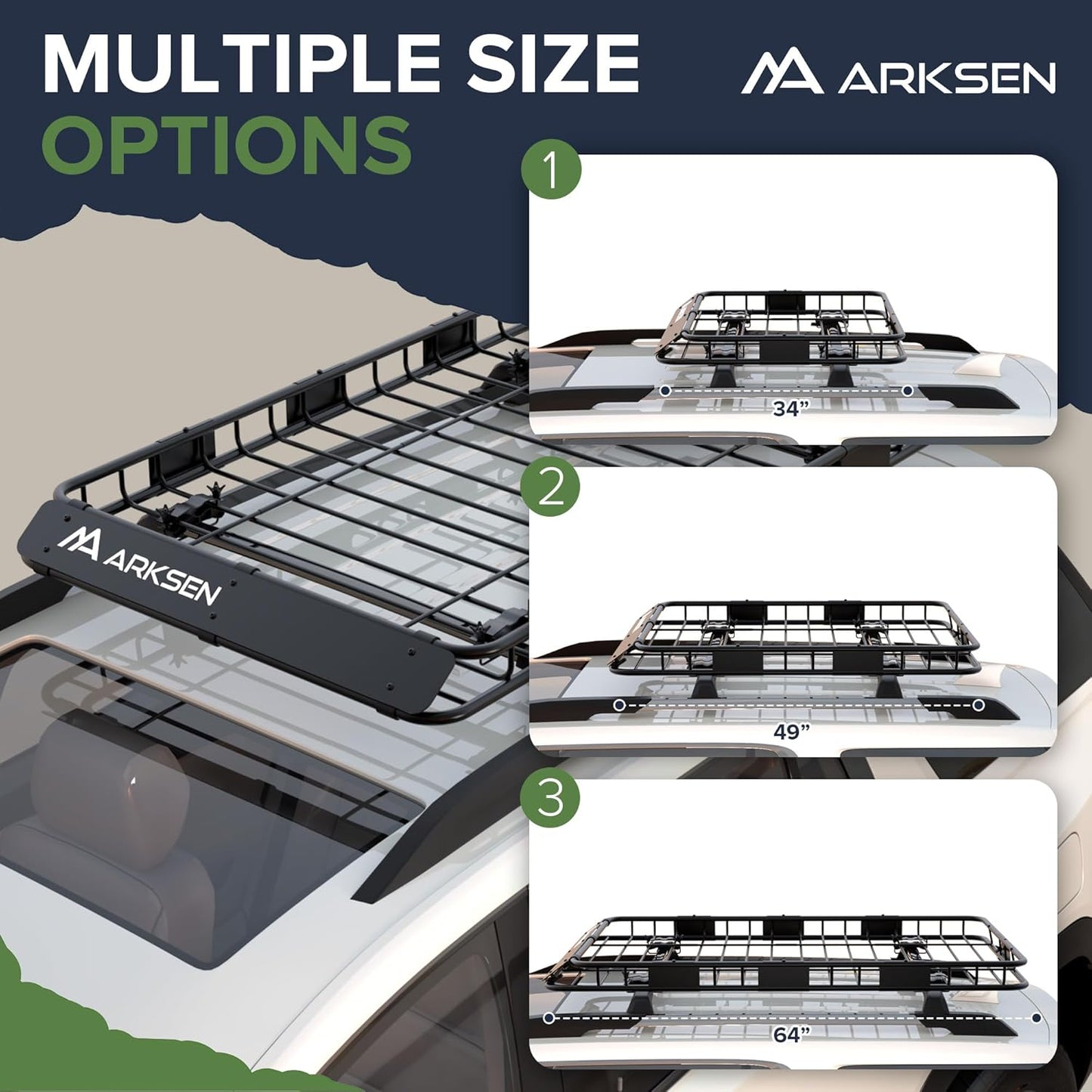 ARKSEN 64 x 39 x 4 Inch Upgrade Universal Roof Rack - 150Lbs Capacity Heavy Duty Rooftop Cargo Carrier with Extension for Car, SUV & Pickup, Durable Steel, Easy Install, Spacious Storage