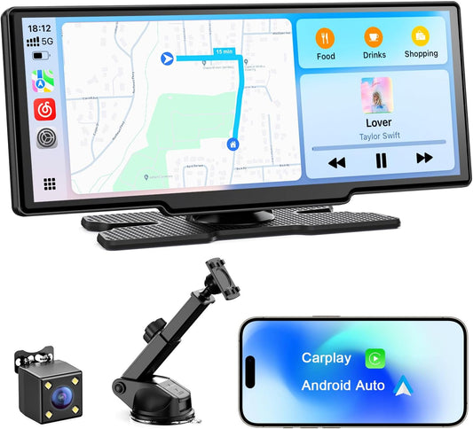 8.1'' Wireless Apple Carplay Screen for Car, Android Auto with Backup Camera, Portable Car Stereo Touchscreen with OTA/GPS Navigation/Mirror Link/Voice Control/Bluetooth/AUX/FM/WiFi