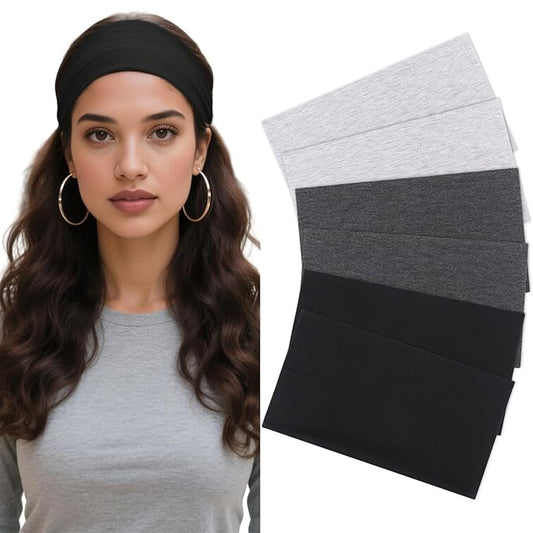 XTREND 6 Packs Wide Headbands for Women Fashion Headband Stretch Headband Boho Head Bands Hair Band Turban Workout Running Sport Hairband Accessories (Black, Dark Gray, Light Gray)