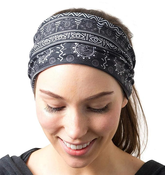RiptGear Stretch Sport Headband for Women (Tribal Black and White) - Made of Non-Slip Sweat Wicking Fabric - Yoga, Running, Gym, Sports - Soft Headband Fits Most Head Sizes - (1-Pack)