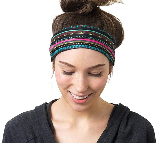 RiptGear Stretch Sport Headband for Women (Tribal Black) — Made of Non-Slip Sweat Wicking Fabric — Great for Yoga, Running or The Gym — Soft Headband Fits Most Head Sizes — (1-Pack)