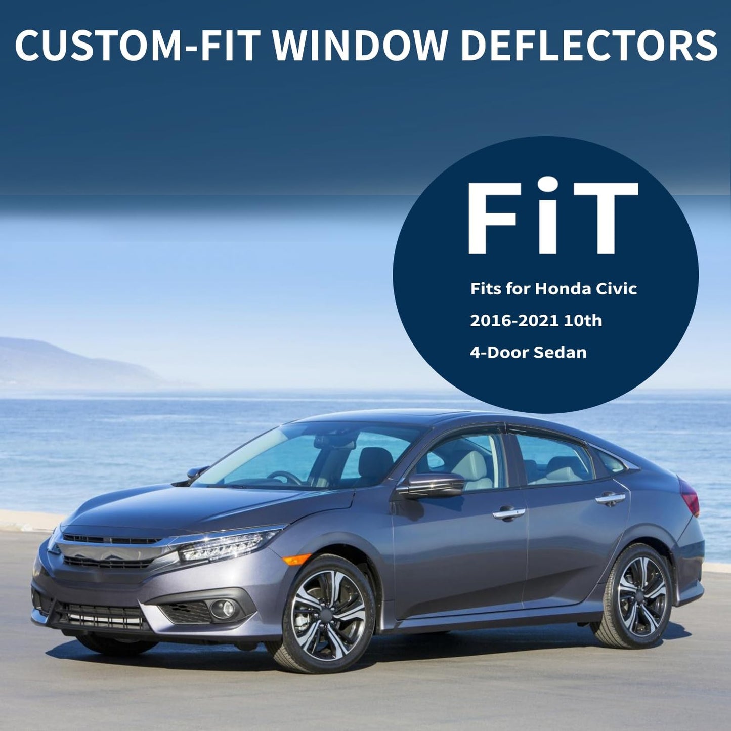 4PCS Rain Guards Window Visors Wind Deflector Fits for Honda Civic 2016-2021 10th 4-Door Sedan, 94682, Outside Mount Vent Shade Shield, 2016 2017 2018 2019 2020 2021