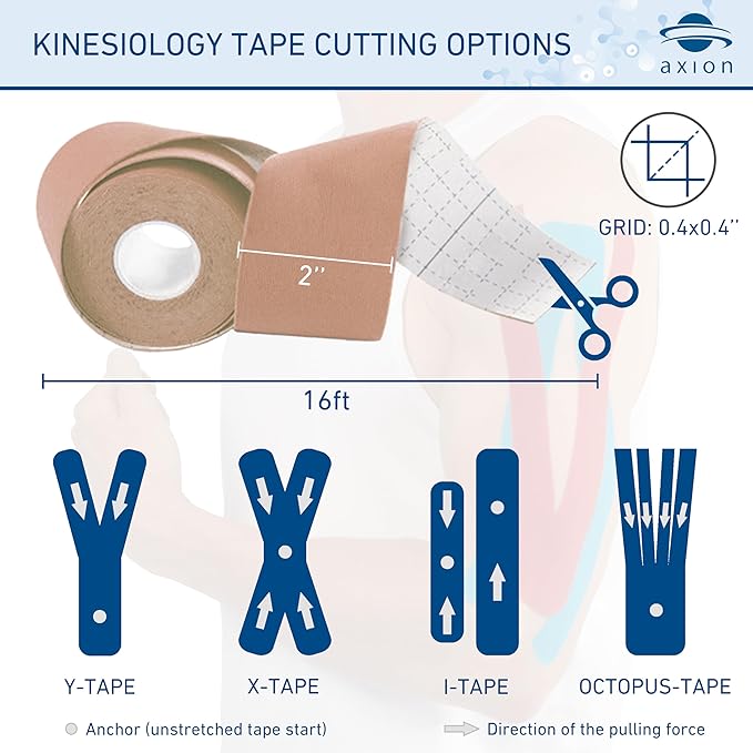 Kinesiology Tape Uncut | 2 Rolls of Athletic Sports Tape in Pink and Beige | 16ft Length and 2'' Width per Roll | Waterproof • Skin-Friendly • Elastic | Ideal for Sports | axion