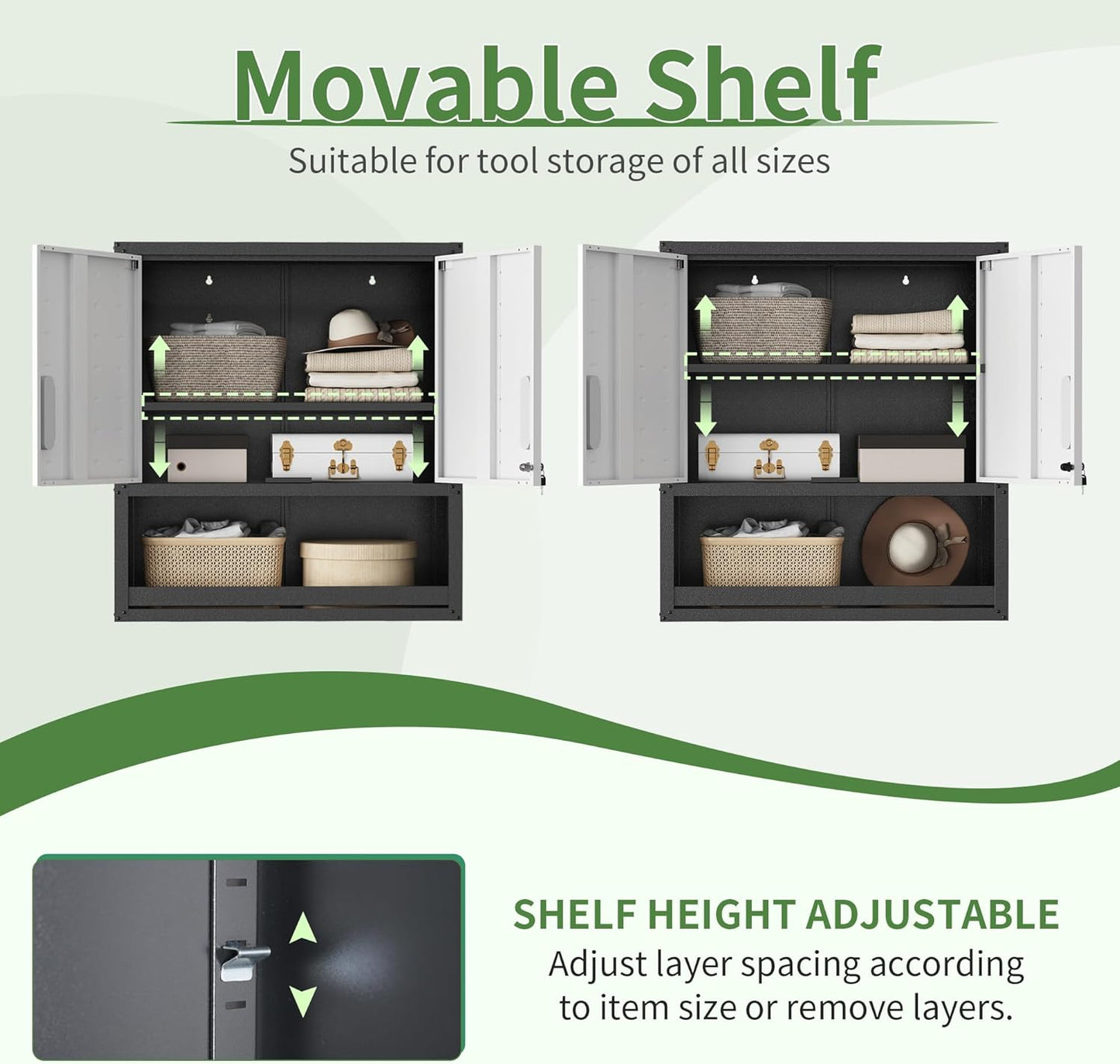 Garage Wall Cabinet,Metal Wall Cabinet with Doors and Adjustable Shelves,Steel Utility Wall Mounted Tool Cabinets for Home,Office,Kitchen,Warehouse