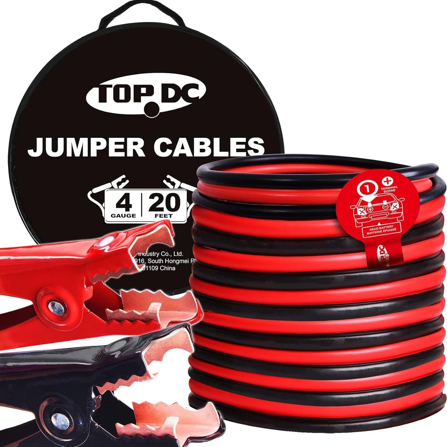 TOPDC 4 Gauge 20 Feet Jumper Cables for Car, SUV and Trucks Battery, Heavy Duty Automotive Booster Cables for Jump Starting Dead or Weak Batteries with Carry Bag, (TD-P0420)